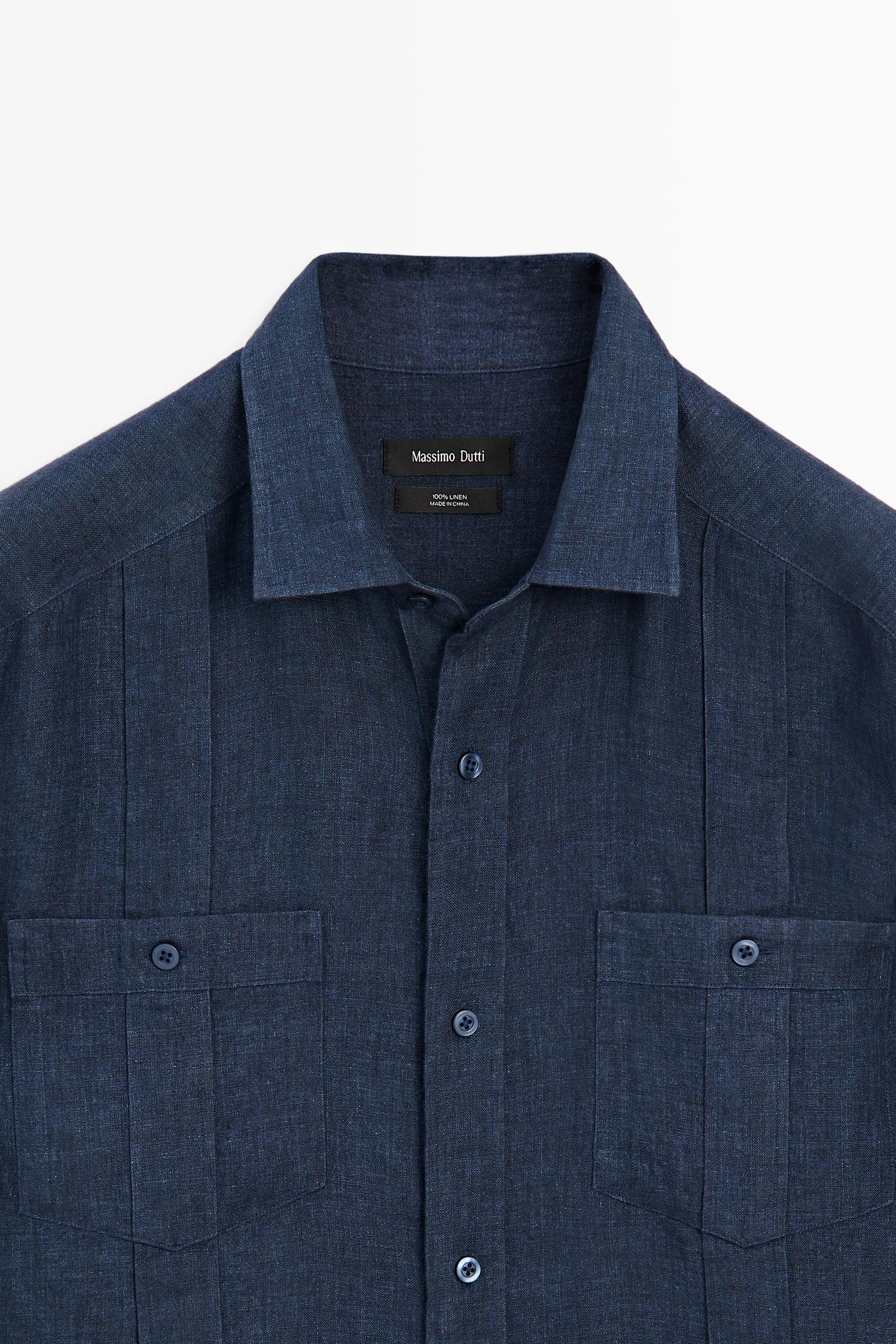 Regular fit 100% linen shirt with pockets